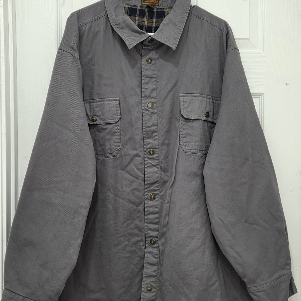 Gray BOULDER CREEK Snap Front Flannel Lined Shirt Jacket 3XL Tall - Picture 4 of 16